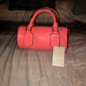 Neon Salmon Barrel Crossbody Bag with Chain